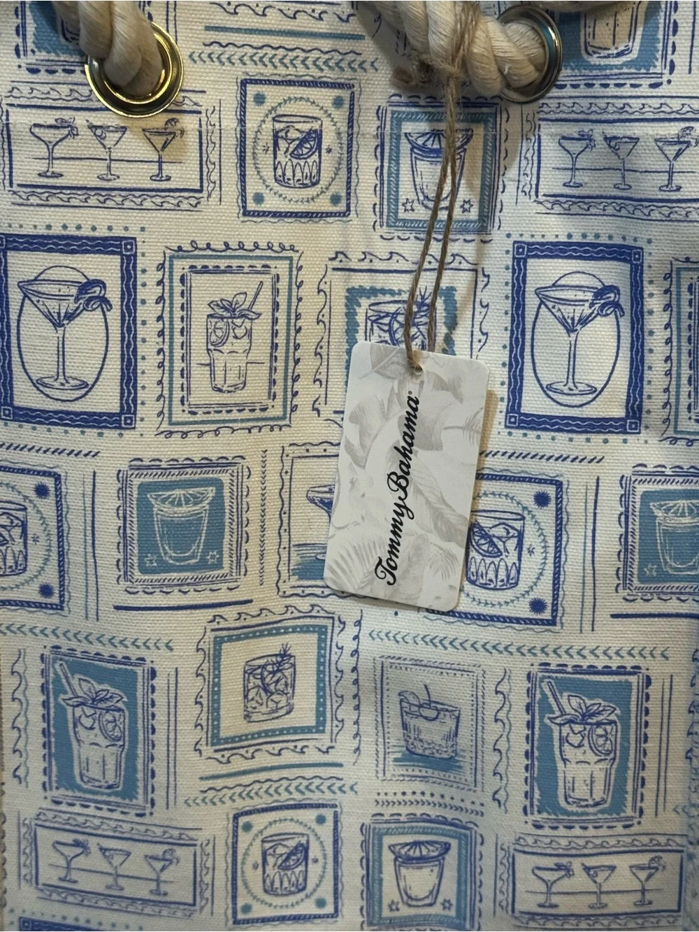 NWT Tommy Bahama Canvas Wine Bag Tote 4 Bottles Blue Graphics Tile Drinks